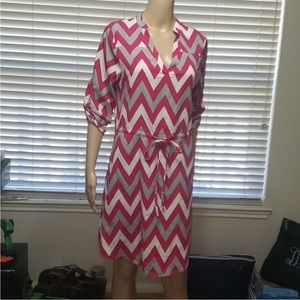 Tacera s mod zig zag pattern shirt dress drawstring waist cuffed sleeves